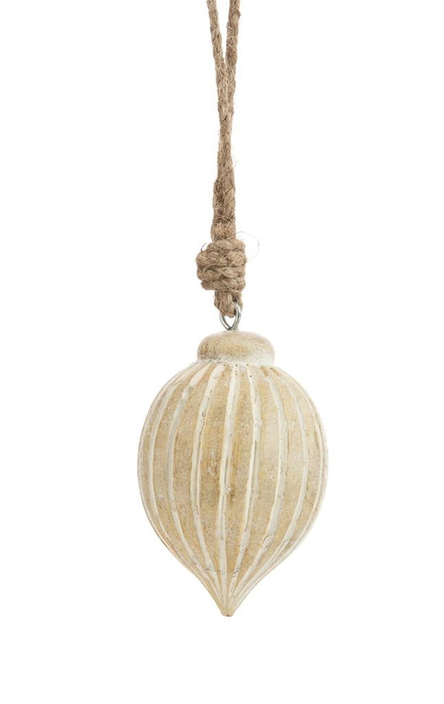 Visuel 1 du produit Suspension boule décorative goutte coloris beige en bois de manguier - 9 x 6 x 6 cm