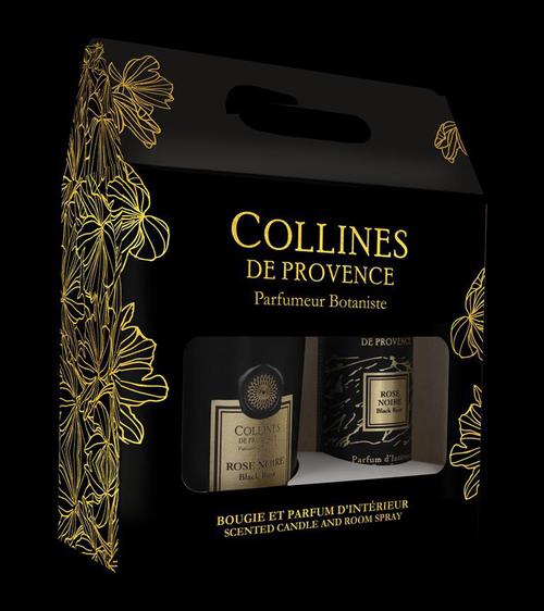 Visuel 1 du produit Coffret bougie et parfum intérieur senteur rose noire Collines de Provence - 180 g + 100 ml
