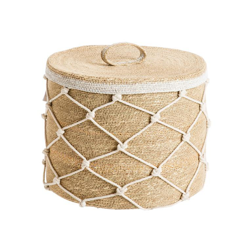 Visuel 1 du produit Panière avec couvercle en osier naturel avec croisillons grand modèle - Ø 33 x H 28 cm