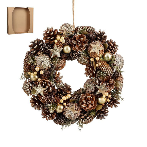 Visuel 1 du produit Couronne sapin et pommes de pin dorée Brant - Ø 34 x H 9 cm