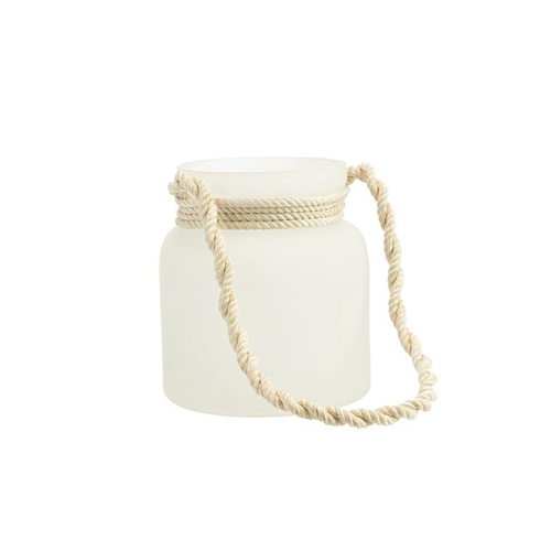 Visuel 1 du produit Photophore coloris blanc en verre et corde - 15 x 13 cm