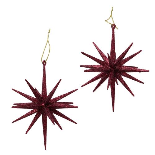 Visuel 1 du produit Ensemble de 2 pendentifs décoratifs forme étoile en plastique bordeaux Tove - Ø 15 cm