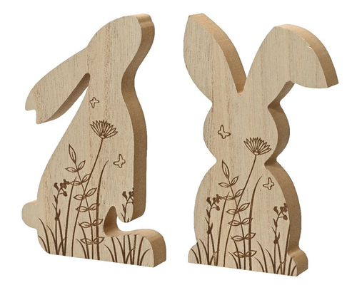 Visuel 1 du produit Lapin décoratif à poser en bois naturel à motif fleurs - 22 x 14 cm