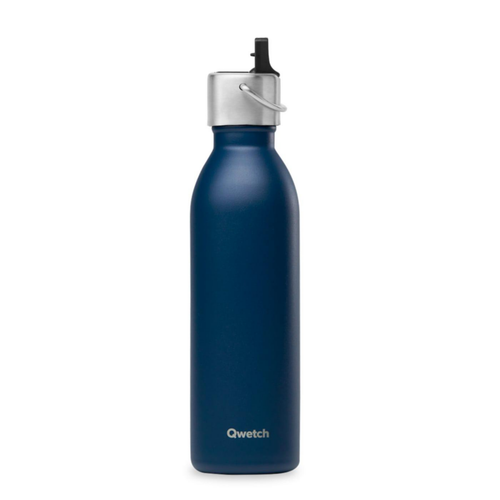 Visuel 1 du produit Bouteille isotherme en inox recyclé coloris bleu marine avec bouchon sport Qwetch Active Matt - 600 ml