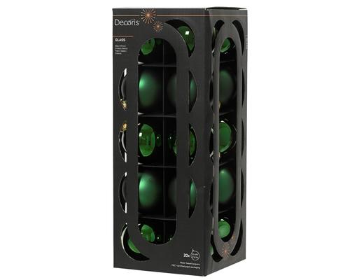 Visuel 1 du produit Pack de 20 boules de Noël brillantes et mates en verre vert pin - Ø 6 cm