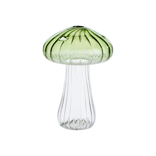 Visuel 2 du produit Vase soliflore forme champignon en verre transparent et vert - Ø 10 x H 15 cm