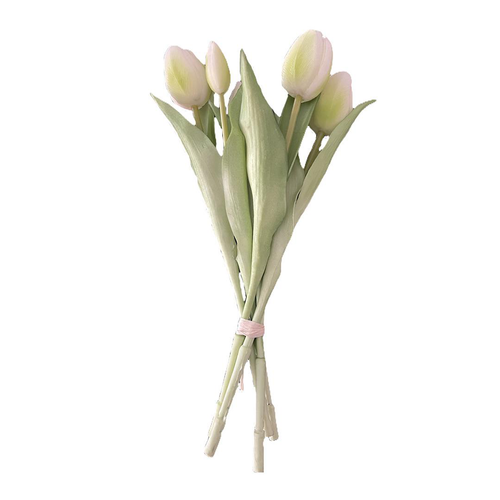 Visuel 1 du produit Bouquet de 5 tulipes blanches en silicone Naturalys - 30 cm