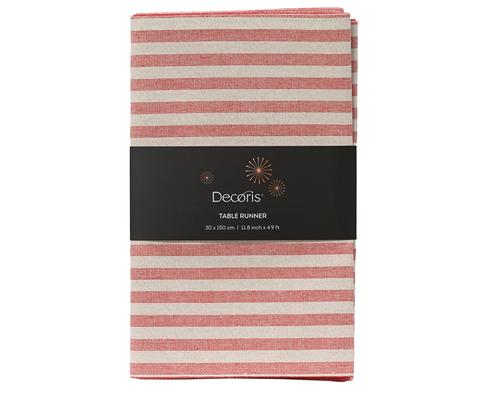 Visuel 1 du produit Chemin de table en coton blanc rayée lurex rouge - 150 x 30 cm