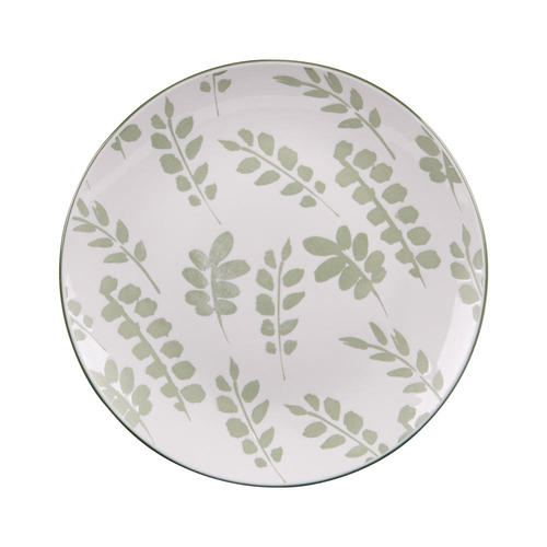 Visuel 1 du produit Assiette à dessert en porcelaine blanche avec motifs printaniers verts Episia - Ø 19 cm