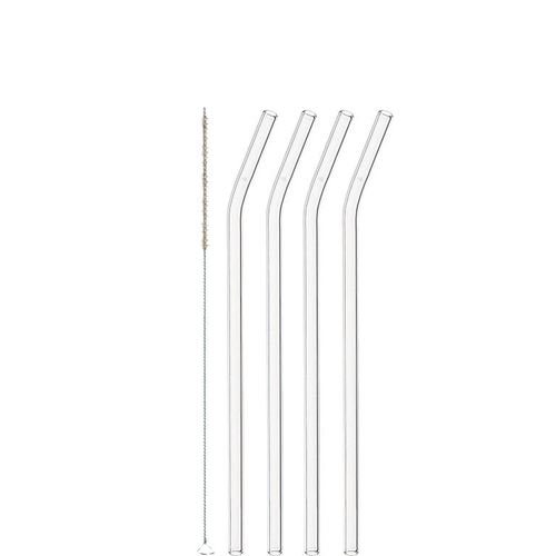 Visuel 1 du produit Ensemble de 4 pailles courbées en verre et une brosse - 23,5 cm