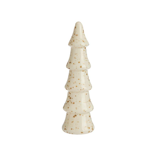 Visuel 1 du produit Sapin décoratif en bois de manguier crème et or moucheté grand modèle - 20 x 6 x 6 cm