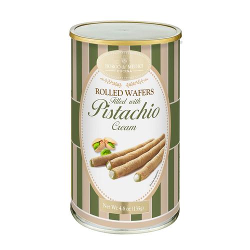 Visuel 1 du produit Gaufrettes roulées à la pistache en boîte métal Borgo - 135 g