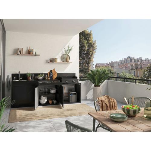 Visuel 8 du produit Support pour plancha coloris noir en acier - 80 x 60 x 109 cm