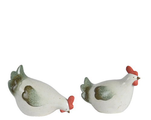 Visuel 1 du produit Poule décorative coloris blanc en terre cuite - 15,5 x 8,5 x 12 cm