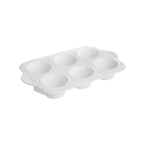 Visuel 1 du produit Plaque à 6 muffins en porcelaine blanche - 28 x 17 cm
