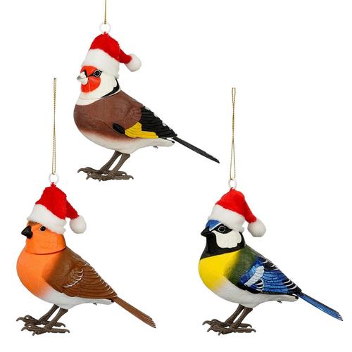 Visuel 1 du produit Oiseau chantant multicolore avec bonnet de Noël - 12,5 x 4,5 x 9 cm