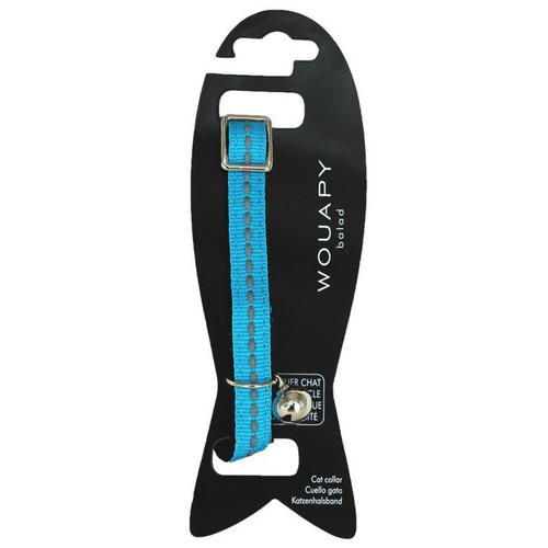 Visuel 1 du produit Collier pour chat en velours coloris bleu avec galon réfléchissant Wouapy - Taille unique