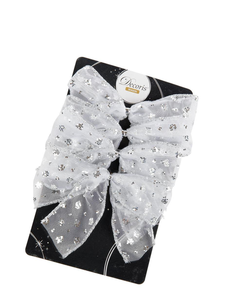 Visuel 4 du produit Nœud polyesther à paillettes blanc - 2,50 x 10 x 10 cm