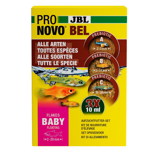 Visuel 1 du produit Kit de nourriture d’élevage pour alevins de poissons d'aquarium vivipares JBL Pronovo Bel Flakes Baby - 3 x 10 ml