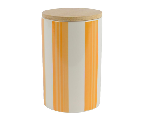Visuel 1 du produit Bocal de conservation en porcelaine blanc et jaune rayé - Ø 10 x H 15,5 cm