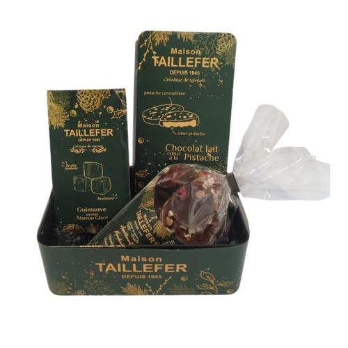 Visuel 1 du produit Coffret métal Douceurs de Noël avec chocolats et guimauves Maison Taillefer - 255 g