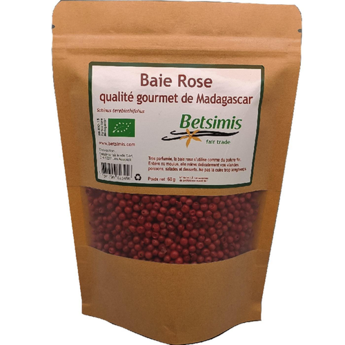 Visuel 1 du produit Baie rose qualité gourmet de Madagascar Betsimis en sachet kraft – 60 g