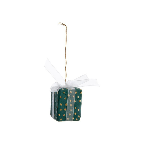 Visuel 1 du produit Décoration à suspendre cadeau en coton mâché vert et doré - 5 x 4 cm