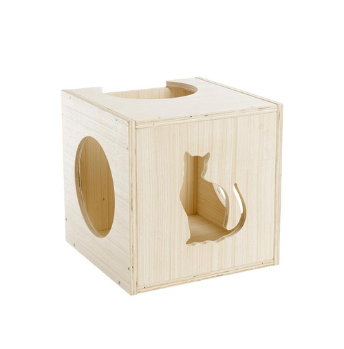 Visuel 1 du produit Arbre à chat coloris beige en bois mural cube - 33 x 30 x 33 cm