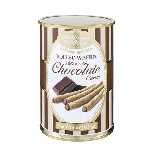 Visuel 1 du produit Gaufrettes roulées au chocolat en boîte métal Borgo - 135 g