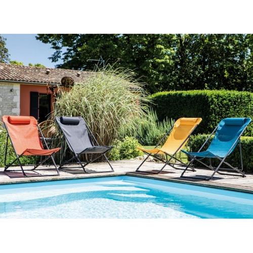 Visuel 2 du produit Chilienne en acier graphite et toile textylène grise - 122 x 60 cm