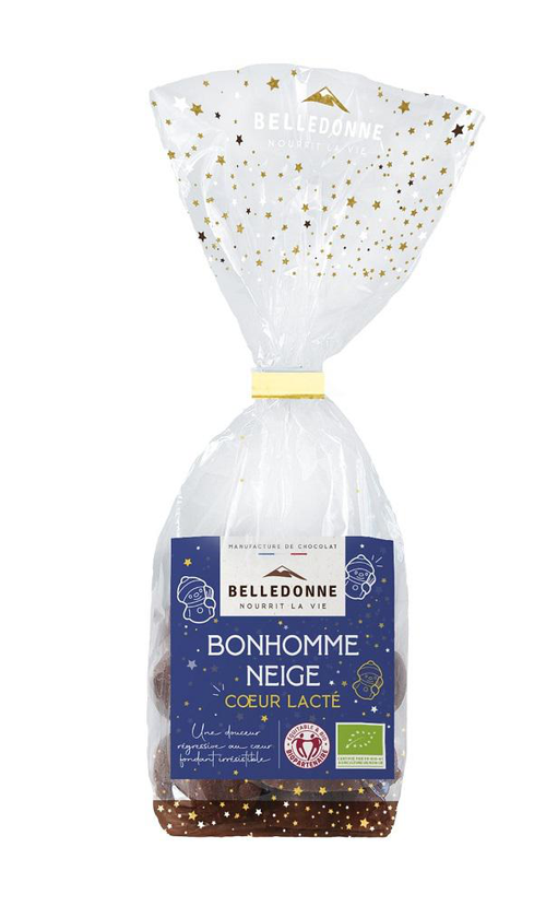 Visuel 1 du produit Bonbon bonhomme de neige cœur lacté chocolat au lait bio Belledonne - 120 g