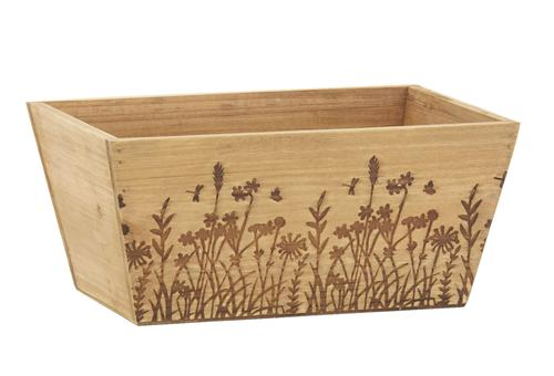 Visuel 1 du produit Corbeille en bois à motif herbes - 26 x 18 x 12 cm
