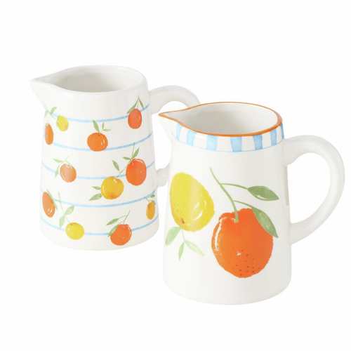 Visuel 1 du produit Pichet en céramique blanc à motif fruits - 15 x 10 x 14 cm