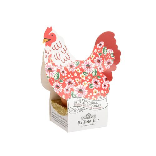 Visuel 3 du produit Véritable œuf coquille au chocolat praliné avec éclats de noisettes dans étui forme poule Le Petit Duc - 50 g