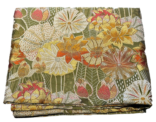 Visuel 1 du produit Nappe kaki à motifs roses et jaunes en PE/coton Opium - 150 x 250 cm