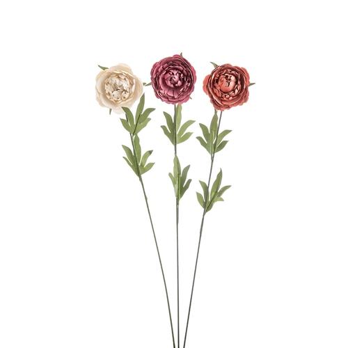 Visuel 2 du produit Bouquet de 3 pivoines en papier rose, rouge et blanc et tige en métal verte - 48 cm