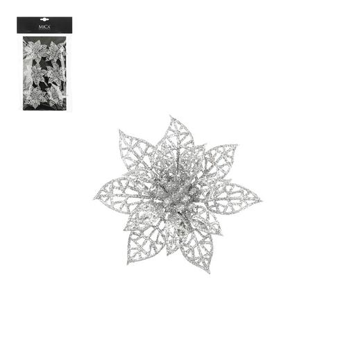 Visuel 1 du produit Ensemble de 6 poinsettias ajourés à clipser en polystyrène argent - Ø 8 cm