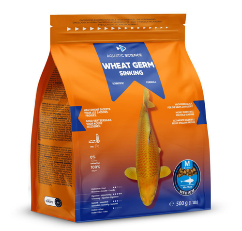 Visuel 1 du produit Nourriture complète pour koïs de minimum 15 cm de long Aquatic Science Wheat Germ Sinking - Taille M sac de 0,5 kg