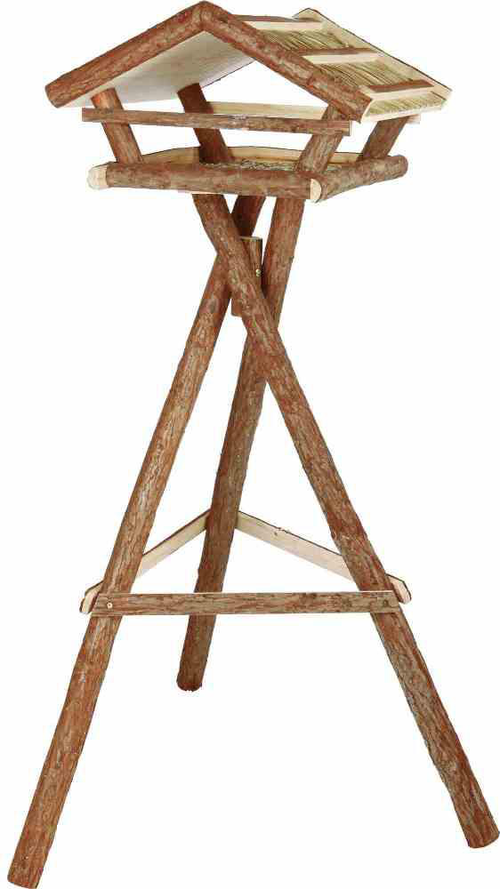 Visuel 1 du produit Mangeoire sur pied en bois naturel avec toit Trixie - 48 x 27 x 46/130 cm