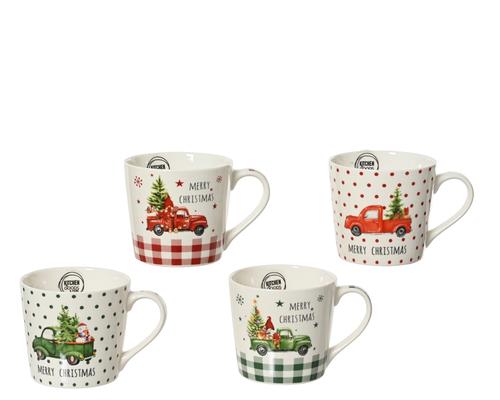 Visuel 1 du produit Mug en porcelaine blanche avec motif voiture de Noël - Ø 9,8 x H 8,8 cm