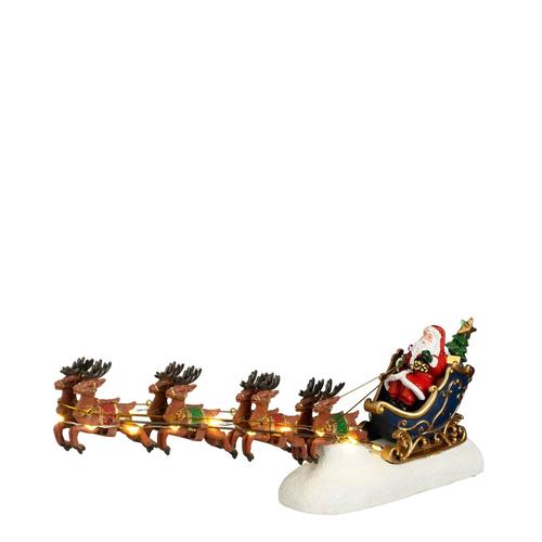 Visuel 1 du produit Figurine pour village traîneau du Père Noël et ses rennes coloris multicolore à piles Luville - L 34 x l 7 x H 15 cm