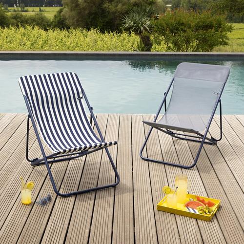 Visuel 5 du produit Maxi transat colorblock rayure indigo Lafuma coloris bleu en polyester - 62 x83 x 91 cm