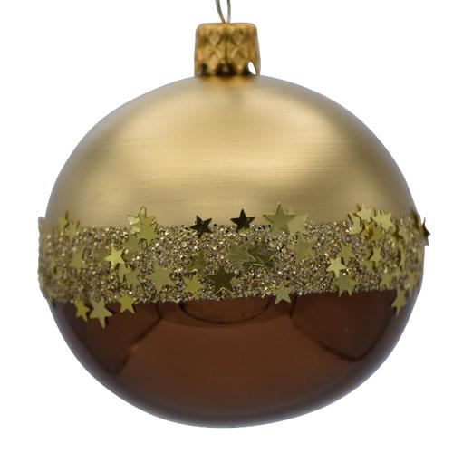 Visuel 1 du produit Boule de Noël en verre brun et or avec des étoiles - Ø 7 cm