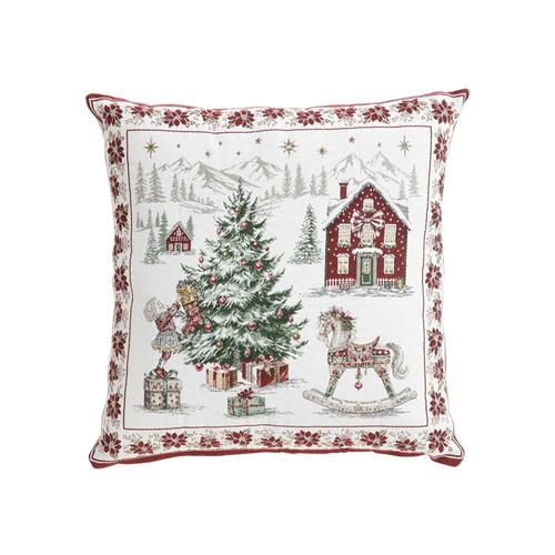 Visuel 1 du produit Coussin en coton et polyéthylène blanc à motifs de Noël bordeaux Chorale-C - 45 x 45 cm