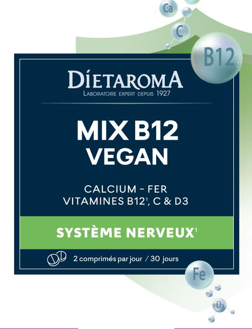 Visuel 1 du produit Complément alimentaire mix b12 vegan système nerveux Dietaroma - 30 comprimés