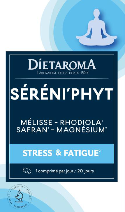 Visuel 1 du produit Complément alimentaire mélisse, rhodolia, safran, magnésium marin relaxation et détente Dietaroma Sereni'phyt - 20 comprimés