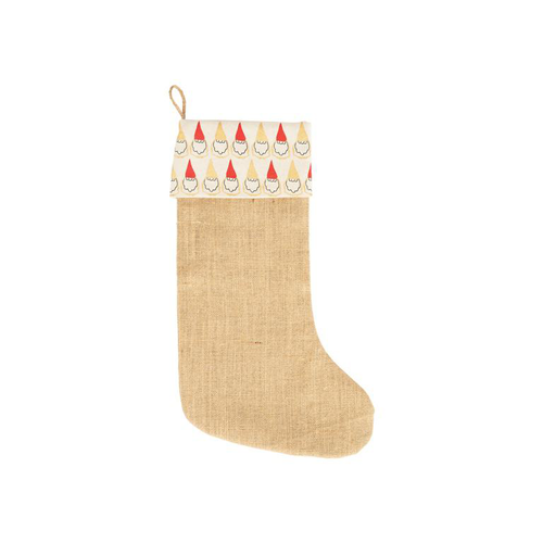Visuel 1 du produit Chaussette de Noël à suspendre en jute décor gnomes rouge et blanc - 20 x 52 cm