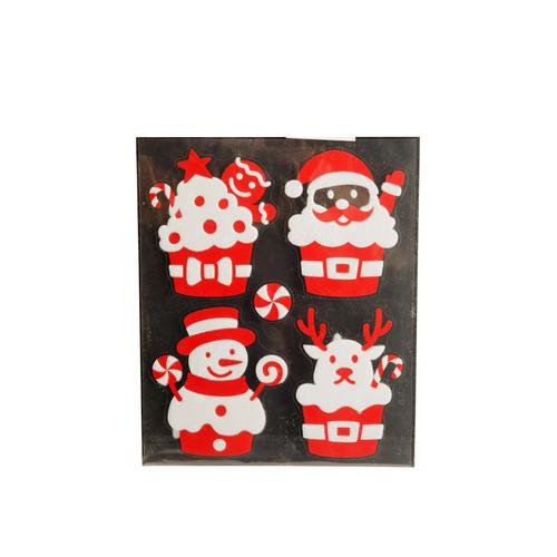 Visuel 1 du produit Décoration de Noël stickers floqués Noël gourmand en PVC coloris rouge et blanc - 28,5 x 34,5 cm