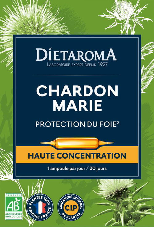 Visuel 1 du produit Complément alimentaire chardon marie CIP bio Dietaroma protection du foie - 20 ampoules x 10 ml