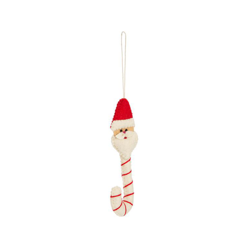 Visuel 1 du produit Décoration à suspendre forme canne de Père Noël en feutrine rouge et blanc - 2 x 7 cm